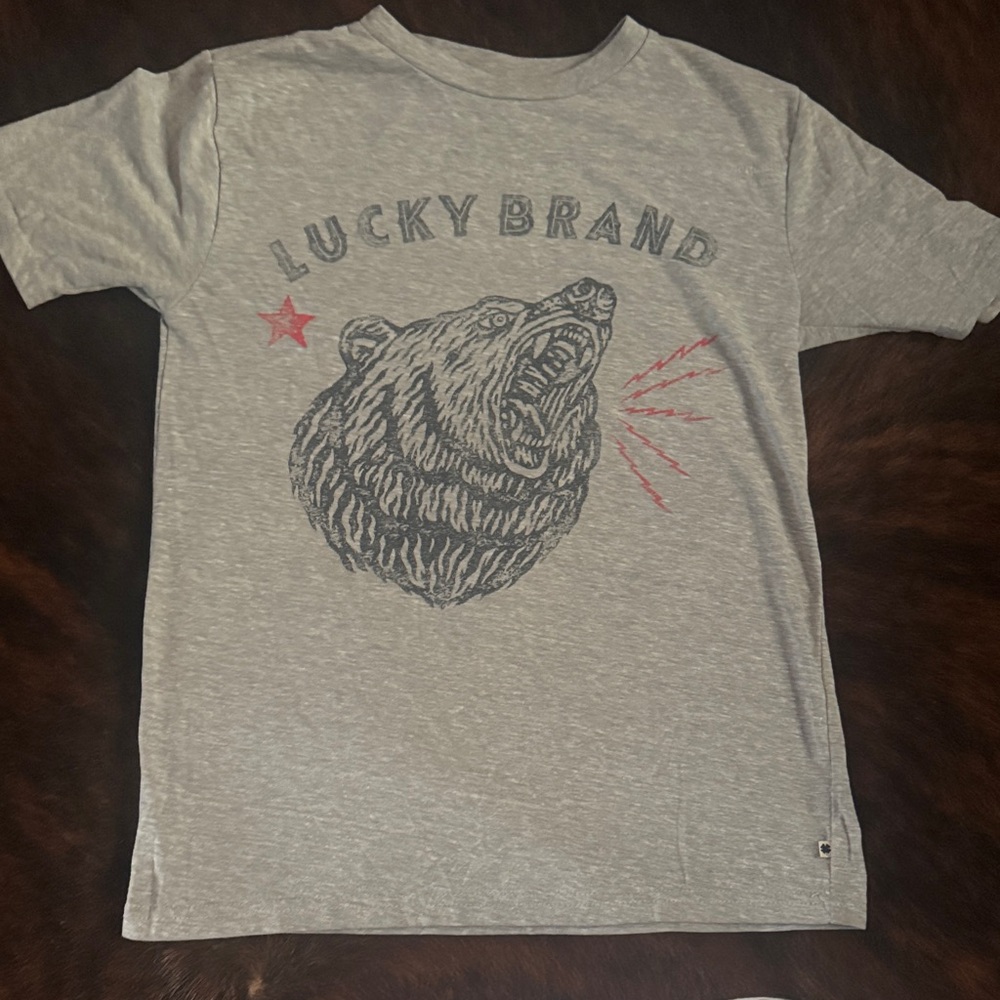 Boys Lucky Brand Gray Tee, T Shirt with Bear graphic in Navy boys everyday